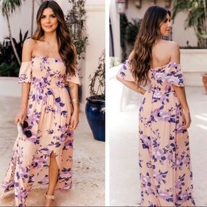 Pink Lilly floral maxi dress with slit detail